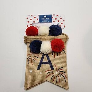 3 For $15 NWT Patriotic Canvas And Pompoms America Banner